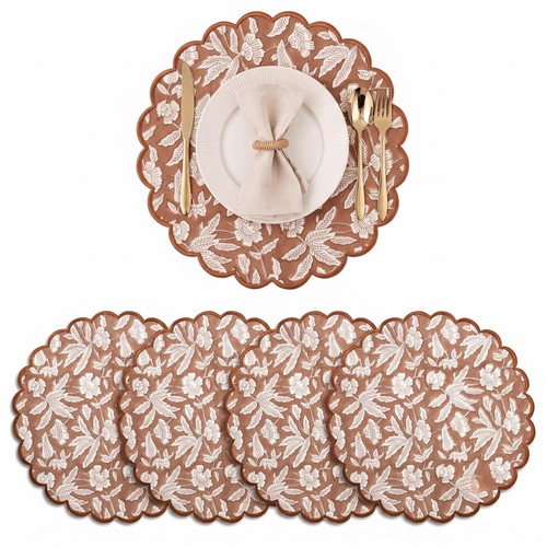 Floral block print round - block,