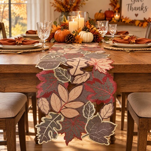 Fall table runner embroidered - fall,