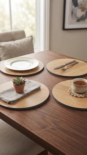 4pc round natural wood - round, oak